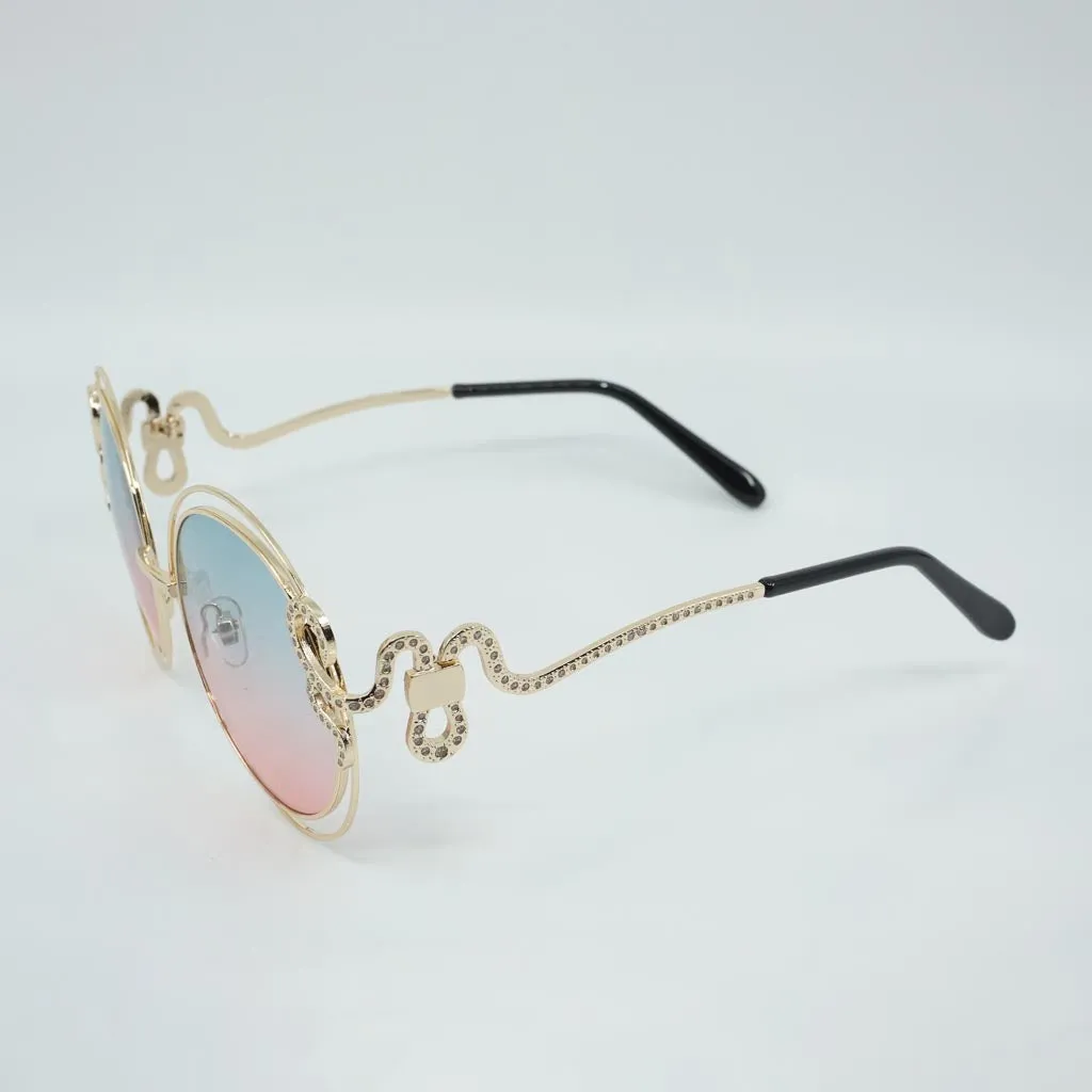 Damn Gina Rhinestone Inlaid Double Metal Frame Sunglasses
