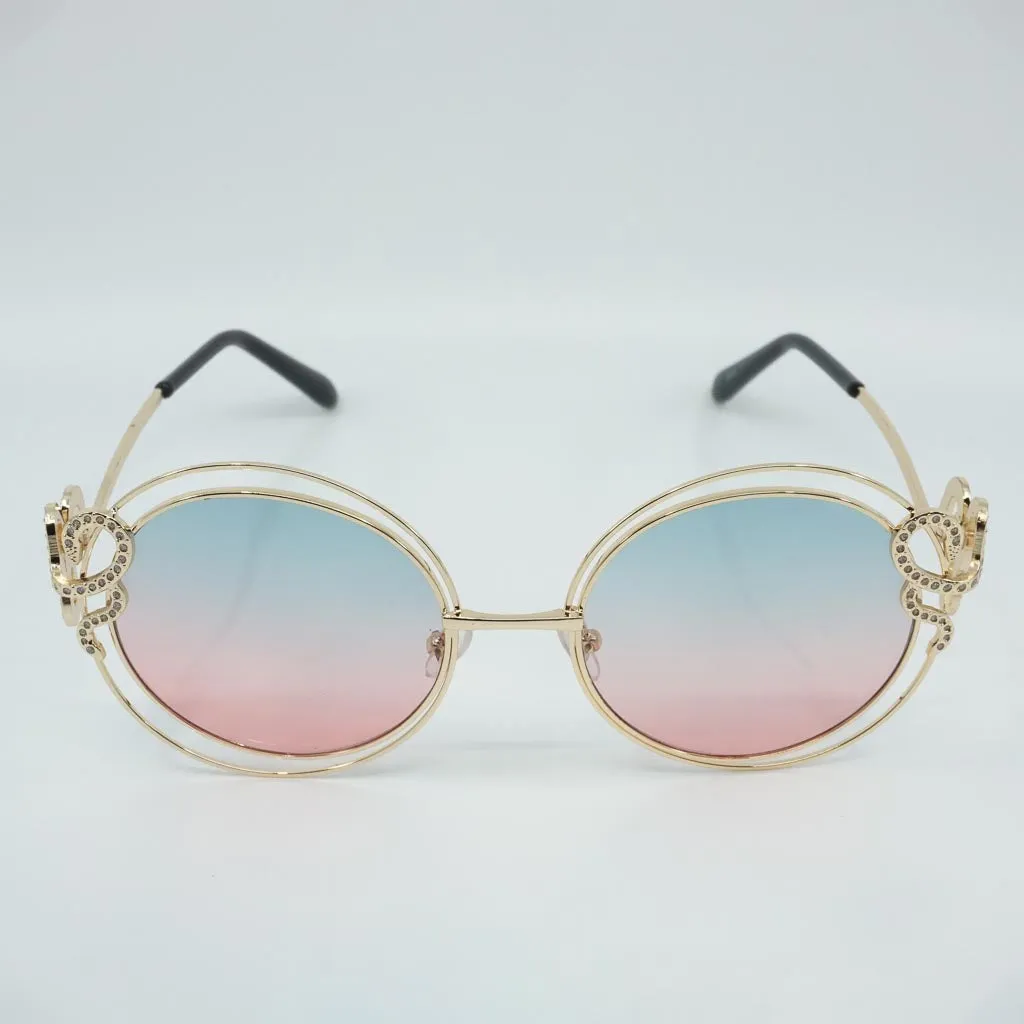 Damn Gina Rhinestone Inlaid Double Metal Frame Sunglasses