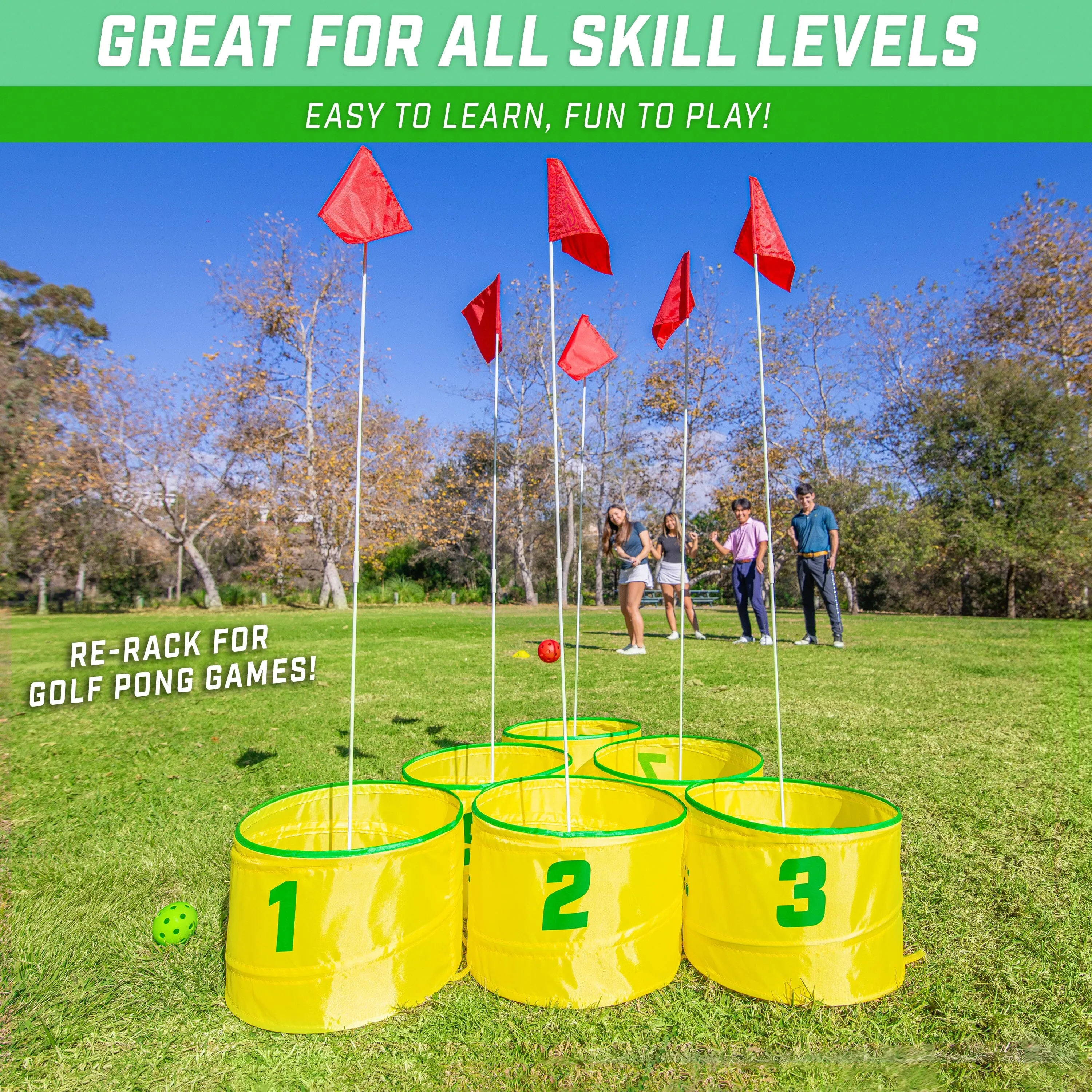 GoSports Yard Links Golf Game with 9 Buckets, Tee Markers and 6 Balls
