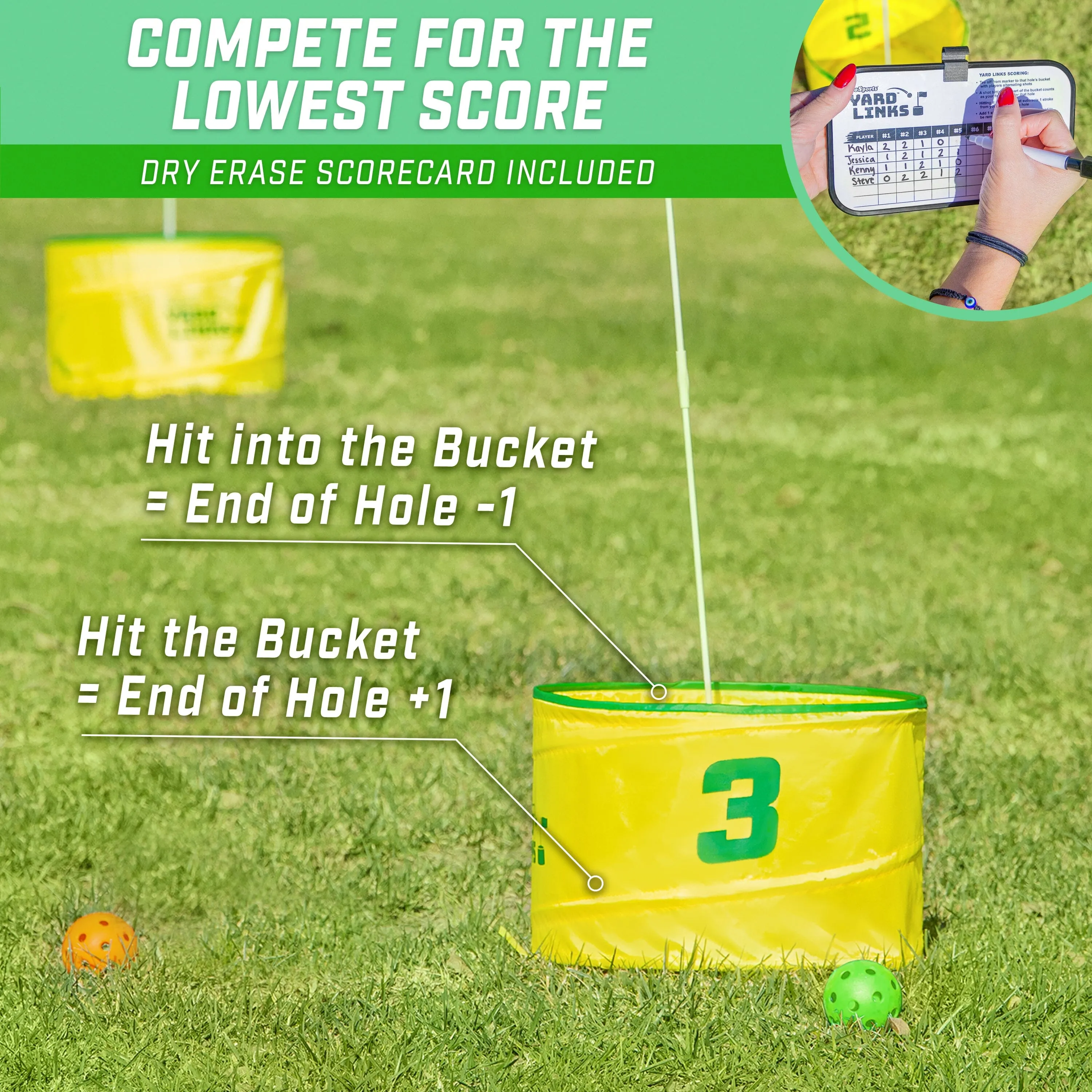 GoSports Yard Links Golf Game with 9 Buckets, Tee Markers and 6 Balls