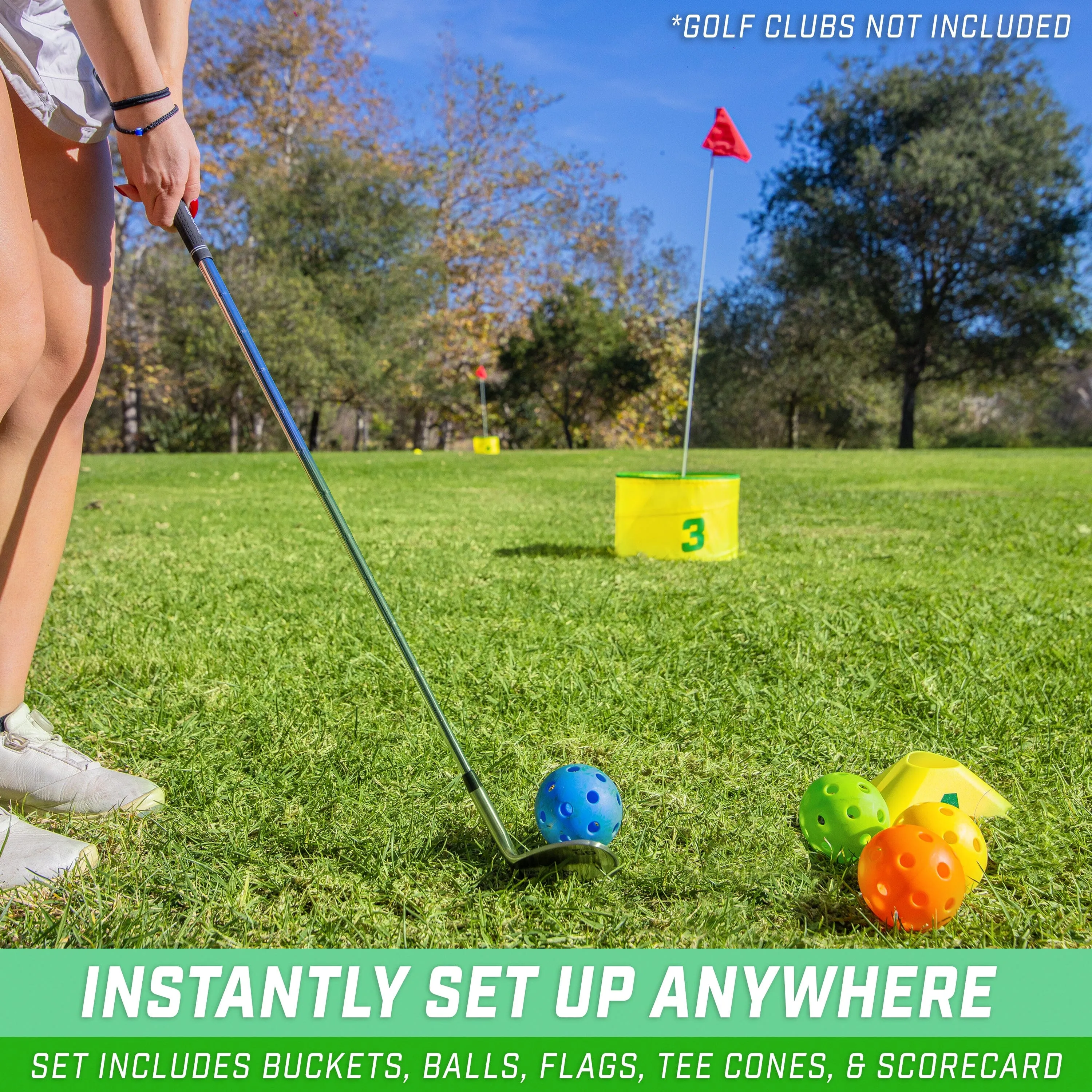GoSports Yard Links Golf Game with 9 Buckets, Tee Markers and 6 Balls