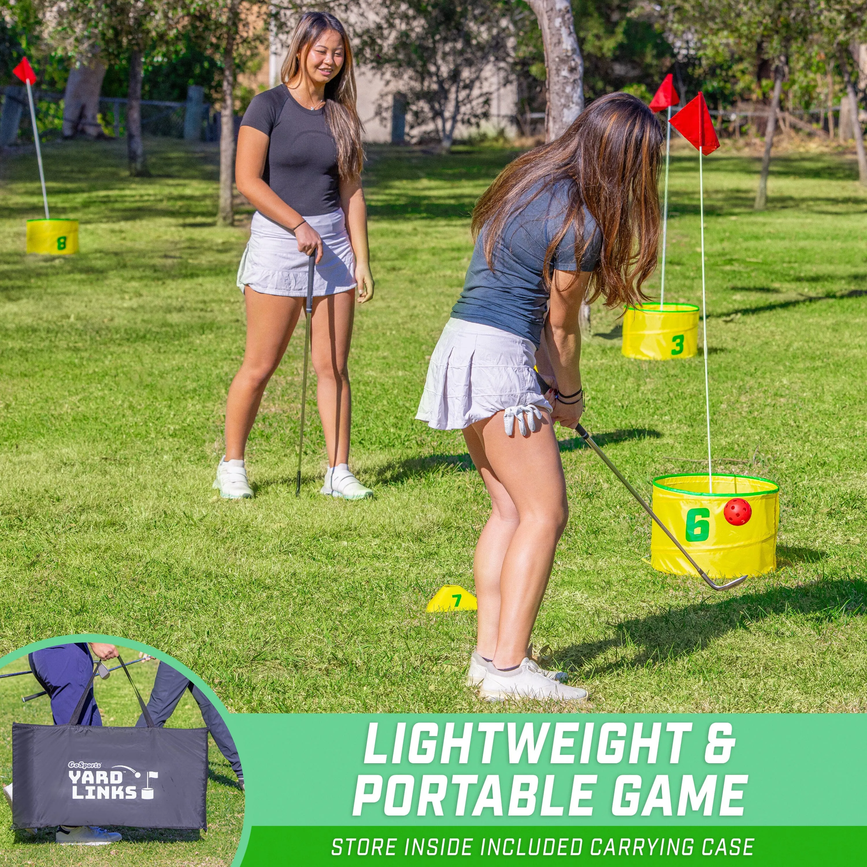 GoSports Yard Links Golf Game with 9 Buckets, Tee Markers and 6 Balls